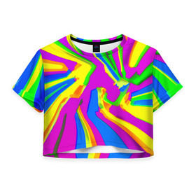 Женская футболка 3D укороченная с принтом Tie-Dye , 100% полиэстер | круглая горловина, длина футболки до линии талии, рукава с отворотами | 