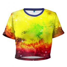Женская футболка 3D укороченная с принтом Космический взрыв , 100% полиэстер | круглая горловина, длина футболки до линии талии, рукава с отворотами | Тематика изображения на принте: вселенная | галактика | звезды