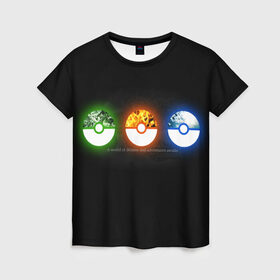 Женская футболка 3D с принтом Awaits , 100% полиэфир ( синтетическое хлопкоподобное полотно) | прямой крой, круглый вырез горловины, длина до линии бедер | bulbasaur | pikachu | pokemon | squirtle | бальбазар | пикачу | покемон | сквиртл