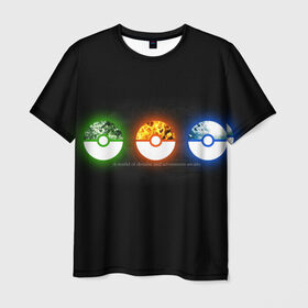 Мужская футболка 3D с принтом Awaits , 100% полиэфир | прямой крой, круглый вырез горловины, длина до линии бедер | bulbasaur | pikachu | pokemon | squirtle | бальбазар | пикачу | покемон | сквиртл