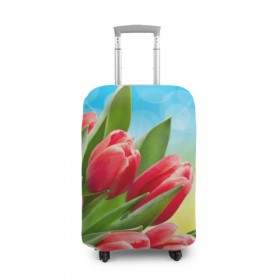 Чехол для чемодана 3D с принтом Полевые тюльпаны , 86% полиэфир, 14% спандекс | двустороннее нанесение принта, прорези для ручек и колес | арт | краска | лето | лучи | любовь | новинки | популярные | природа | рисунки | свет | цветы