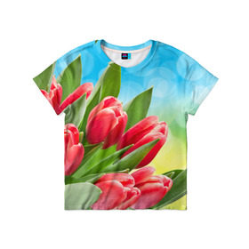 Детская футболка 3D с принтом Полевые тюльпаны , 100% гипоаллергенный полиэфир | прямой крой, круглый вырез горловины, длина до линии бедер, чуть спущенное плечо, ткань немного тянется | арт | краска | лето | лучи | любовь | новинки | популярные | природа | рисунки | свет | цветы