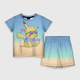 Детский костюм с шортами 3D с принтом Летний пикачу ,  |  | лето | пикачу | пляж | покемон