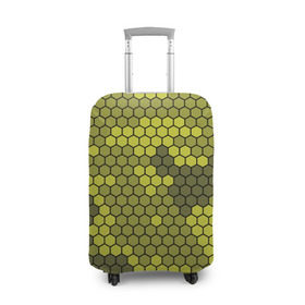 Чехол для чемодана 3D с принтом Кибер камуфляж 8 , 86% полиэфир, 14% спандекс | двустороннее нанесение принта, прорези для ручек и колес | желтый | соты