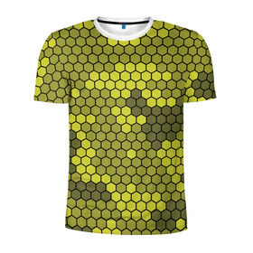 Мужская футболка 3D спортивная с принтом Кибер камуфляж 8 , 100% полиэстер с улучшенными характеристиками | приталенный силуэт, круглая горловина, широкие плечи, сужается к линии бедра | желтый | соты