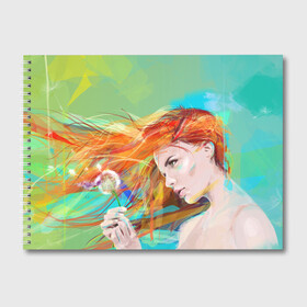 Альбом для рисования с принтом Летняя пора , 100% бумага
 | матовая бумага, плотность 200 мг. | Тематика изображения на принте: lineking | вектор | волосы на ветру | девушка | краски | модель | одуванчик | рыжая