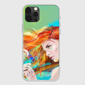 Чехол для iPhone 12 Pro Max с принтом Летняя пора , Силикон |  | lineking | вектор | волосы на ветру | девушка | краски | модель | одуванчик | рыжая