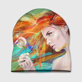 Шапка 3D с принтом Летняя пора , 100% полиэстер | универсальный размер, печать по всей поверхности изделия | lineking | вектор | волосы на ветру | девушка | краски | модель | одуванчик | рыжая