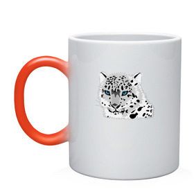 Кружка хамелеон с принтом Белый тигр , керамика | меняет цвет при нагревании, емкость 330 мл | Тематика изображения на принте: снежный барс | хищник