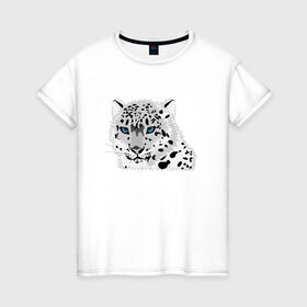 Женская футболка хлопок с принтом Белый тигр , 100% хлопок | прямой крой, круглый вырез горловины, длина до линии бедер, слегка спущенное плечо | снежный барс | хищник