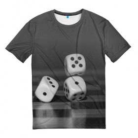 Мужская футболка 3D с принтом Игральные кости , 100% полиэфир | прямой крой, круглый вырез горловины, длина до линии бедер | Тематика изображения на принте: кубик