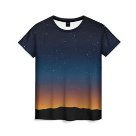 Женская футболка 3D с принтом Звездное небо , 100% полиэфир ( синтетическое хлопкоподобное полотно) | прямой крой, круглый вырез горловины, длина до линии бедер | вселенная | галактика | горизон | звезды | небо | ночь