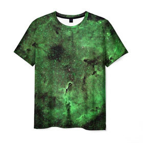 Мужская футболка 3D с принтом Зеленый Космос , 100% полиэфир | прямой крой, круглый вырез горловины, длина до линии бедер | Тематика изображения на принте: вселенная | галактика | звезды