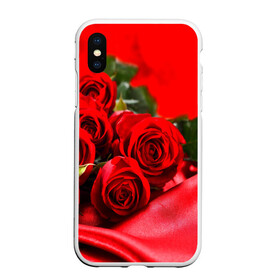 Чехол для iPhone XS Max матовый с принтом Розы , Силикон | Область печати: задняя сторона чехла, без боковых панелей | букет | красная | лепесток | разноцветная | роза | цветок