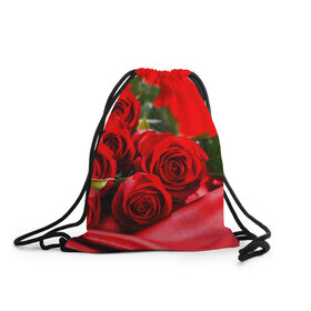 Рюкзак-мешок 3D с принтом Розы , 100% полиэстер | плотность ткани — 200 г/м2, размер — 35 х 45 см; лямки — толстые шнурки, застежка на шнуровке, без карманов и подкладки | букет | красная | лепесток | разноцветная | роза | цветок