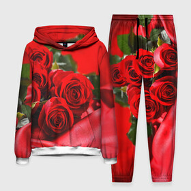 Мужской костюм 3D (с толстовкой) с принтом Розы ,  |  | Тематика изображения на принте: букет | красная | лепесток | разноцветная | роза | цветок