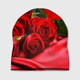 Шапка 3D с принтом Розы , 100% полиэстер | универсальный размер, печать по всей поверхности изделия | букет | красная | лепесток | разноцветная | роза | цветок