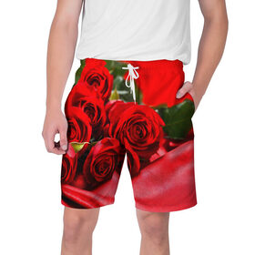 Мужские шорты 3D с принтом Розы ,  полиэстер 100% | прямой крой, два кармана без застежек по бокам. Мягкая трикотажная резинка на поясе, внутри которой широкие завязки. Длина чуть выше колен | Тематика изображения на принте: букет | красная | лепесток | разноцветная | роза | цветок