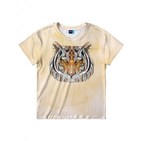 Детская футболка 3D с принтом Тигр 2 , 100% гипоаллергенный полиэфир | прямой крой, круглый вырез горловины, длина до линии бедер, чуть спущенное плечо, ткань немного тянется | тигр