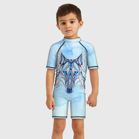 Детский купальный костюм 3D с принтом Волк , Полиэстер 85%, Спандекс 15% | застежка на молнии на спине | волк
