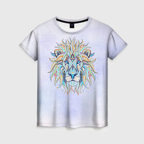 Женская футболка 3D с принтом Лев 3 , 100% полиэфир ( синтетическое хлопкоподобное полотно) | прямой крой, круглый вырез горловины, длина до линии бедер | лев