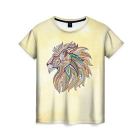 Женская футболка 3D с принтом Лев 2 , 100% полиэфир ( синтетическое хлопкоподобное полотно) | прямой крой, круглый вырез горловины, длина до линии бедер | лев