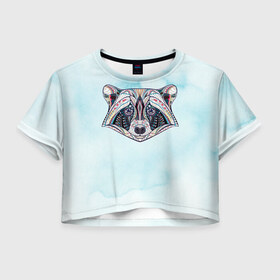 Женская футболка 3D укороченная с принтом Енот , 100% полиэстер | круглая горловина, длина футболки до линии талии, рукава с отворотами | енот