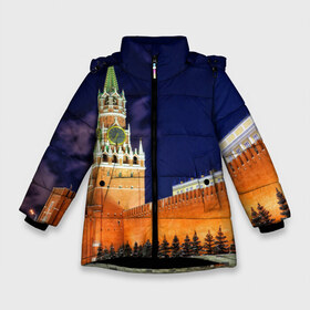 Зимняя куртка для девочек 3D с принтом Кремль , ткань верха — 100% полиэстер; подклад — 100% полиэстер, утеплитель — 100% полиэстер. | длина ниже бедра, удлиненная спинка, воротник стойка и отстегивающийся капюшон. Есть боковые карманы с листочкой на кнопках, утяжки по низу изделия и внутренний карман на молнии. 

Предусмотрены светоотражающий принт на спинке, радужный светоотражающий элемент на пуллере молнии и на резинке для утяжки. | moscow | russia | гордость | кремль | москва | отечество | родина | россия | столица