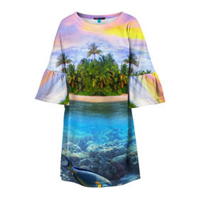 Детское платье 3D с принтом Мальдивы , 100% полиэстер | прямой силуэт, чуть расширенный к низу. Круглая горловина, на рукавах — воланы | загар | каникулы | мальдивские острова | мальдивы | отдых | отпуск | пляж | приключения | солнце | туризм