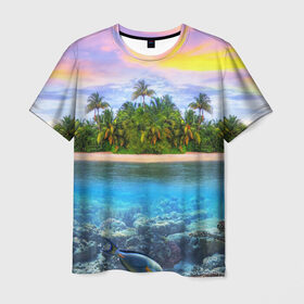 Мужская футболка 3D с принтом Мальдивы , 100% полиэфир | прямой крой, круглый вырез горловины, длина до линии бедер | загар | каникулы | мальдивские острова | мальдивы | отдых | отпуск | пляж | приключения | солнце | туризм