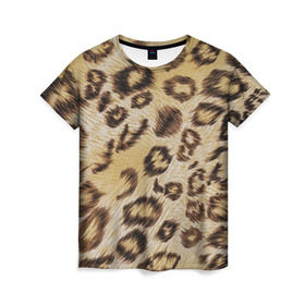 Женская футболка 3D с принтом Леопардовая ткань , 100% полиэфир ( синтетическое хлопкоподобное полотно) | прямой крой, круглый вырез горловины, длина до линии бедер | гепард | гламур | леопард | мода | пятна | роскошь | ткань | точки | шерсть