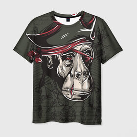 Мужская футболка 3D с принтом Старый пират , 100% полиэфир | прямой крой, круглый вырез горловины, длина до линии бедер | обезьяна | шимпанзе