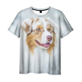 Мужская футболка 3D с принтом Австралийская овчарка , 100% полиэфир | прямой крой, круглый вырез горловины, длина до линии бедер | австралийская овчарка | животные | природа | собака | щенок