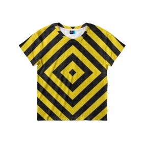 Детская футболка 3D с принтом Чёрные и Жёлтые Квадраты , 100% гипоаллергенный полиэфир | прямой крой, круглый вырез горловины, длина до линии бедер, чуть спущенное плечо, ткань немного тянется | жёлтый | квадрат | полосы | текстура | узор | чёрный