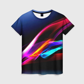 Женская футболка 3D с принтом Idealizing abstraction , 100% полиэфир ( синтетическое хлопкоподобное полотно) | прямой крой, круглый вырез горловины, длина до линии бедер | полосы | цветной | яркий