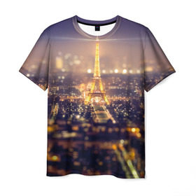 Мужская футболка 3D с принтом Эйфелева башня , 100% полиэфир | прямой крой, круглый вырез горловины, длина до линии бедер | sity | блики | город | европа | ночь | париж | романтика | свет | эйфелева башня