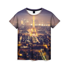 Женская футболка 3D с принтом Эйфелева башня , 100% полиэфир ( синтетическое хлопкоподобное полотно) | прямой крой, круглый вырез горловины, длина до линии бедер | sity | блики | город | европа | ночь | париж | романтика | свет | эйфелева башня