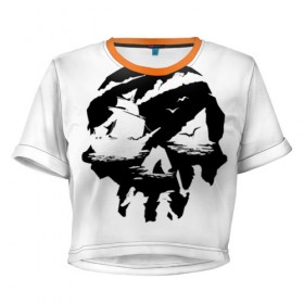 Женская футболка 3D укороченная с принтом Sea of Thieves , 100% полиэстер | круглая горловина, длина футболки до линии талии, рукава с отворотами | of | pirat | sea | thieves | пират | череп