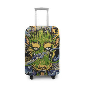 Чехол для чемодана 3D с принтом Зеленый дракон , 86% полиэфир, 14% спандекс | двустороннее нанесение принта, прорези для ручек и колес | абстракция | дракон | иллюзия | китай | краска | лучи | новинки | прикольные | свет | текстуры