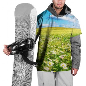 Накидка на куртку 3D с принтом Ромашковый ковёр , 100% полиэстер |  | горизонт | зелень | небо | облака | поле | поляна | ромашки | солнце | цветы