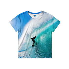 Детская футболка 3D с принтом Океан , 100% гипоаллергенный полиэфир | прямой крой, круглый вырез горловины, длина до линии бедер, чуть спущенное плечо, ткань немного тянется | Тематика изображения на принте: лето | море | океан | отдых | серфинг | синяя