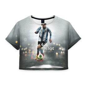 Женская футболка 3D укороченная с принтом Leo Messi , 100% полиэстер | круглая горловина, длина футболки до линии талии, рукава с отворотами | barselona | messi | аргентина | барселона | месси | мяч | футбол