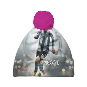 Шапка 3D c помпоном с принтом Leo Messi , 100% полиэстер | универсальный размер, печать по всей поверхности изделия | barselona | messi | аргентина | барселона | месси | мяч | футбол