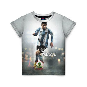 Детская футболка 3D с принтом Leo Messi , 100% гипоаллергенный полиэфир | прямой крой, круглый вырез горловины, длина до линии бедер, чуть спущенное плечо, ткань немного тянется | Тематика изображения на принте: barselona | messi | аргентина | барселона | месси | мяч | футбол