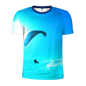 Мужская футболка 3D спортивная с принтом Прыжок , 100% полиэстер с улучшенными характеристиками | приталенный силуэт, круглая горловина, широкие плечи, сужается к линии бедра | парашют | прыжок | синяя
