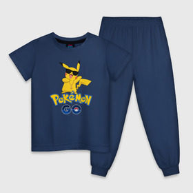 Детская пижама хлопок с принтом Pokemon GO , 100% хлопок |  брюки и футболка прямого кроя, без карманов, на брюках мягкая резинка на поясе и по низу штанин
 | pikachu | pokeball | доллар | золото | пикачу | покеболл | покемон