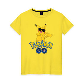 Женская футболка хлопок с принтом Pokemon GO , 100% хлопок | прямой крой, круглый вырез горловины, длина до линии бедер, слегка спущенное плечо | pikachu | pokeball | доллар | золото | пикачу | покеболл | покемон