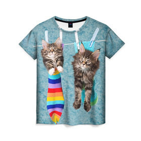 Женская футболка 3D с принтом Мейн-кун 1 , 100% полиэфир ( синтетическое хлопкоподобное полотно) | прямой крой, круглый вырез горловины, длина до линии бедер | кот | котенок | котик | котэ | кошка | мейн кун | мейнкун | мэйн кун | мэйнкун