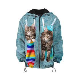 Детская куртка 3D с принтом Мейн-кун 1 , 100% полиэстер | застежка — молния, подол и капюшон оформлены резинкой с фиксаторами, по бокам — два кармана без застежек, один потайной карман на груди, плотность верхнего слоя — 90 г/м2; плотность флисового подклада — 260 г/м2 | кот | котенок | котик | котэ | кошка | мейн кун | мейнкун | мэйн кун | мэйнкун