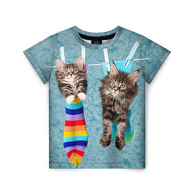 Детская футболка 3D с принтом Мейн-кун 1 , 100% гипоаллергенный полиэфир | прямой крой, круглый вырез горловины, длина до линии бедер, чуть спущенное плечо, ткань немного тянется | Тематика изображения на принте: кот | котенок | котик | котэ | кошка | мейн кун | мейнкун | мэйн кун | мэйнкун